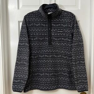 Columbia Women's Fleece Jacket Sweater Cozy Warm Geometric Snap Gray Size L
